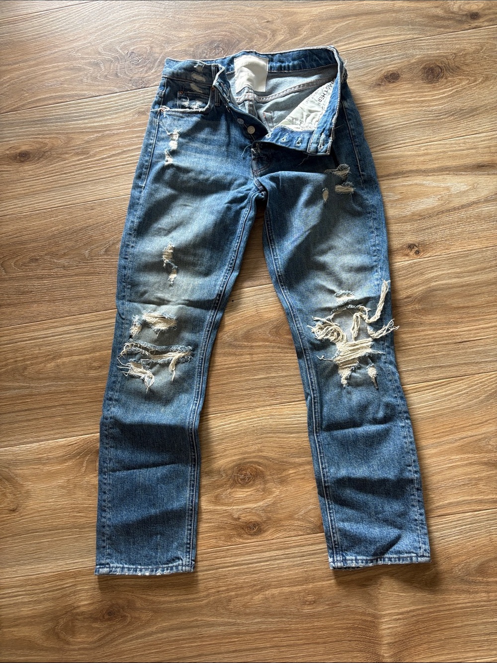 MOTHER Men's Distressed Blue Skinny Jeans